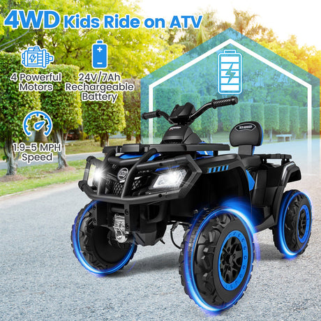 Todoterreno para niños de 24 V y 2 asientos con 4 motores, luces LED y música