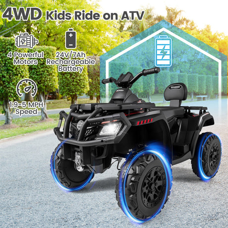 Todoterreno para niños de 24 V y 2 asientos con 4 motores, luces LED y música