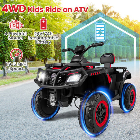 Todoterreno para niños de 24 V y 2 asientos con 4 motores, luces LED y música