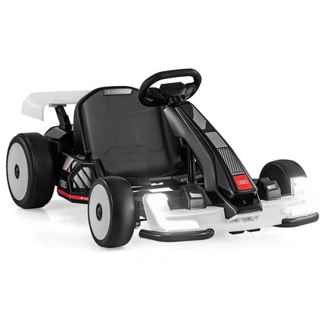Go Kart Audi con licencia 24 V para niños, ajustable, para montar, juguete de carreras con bocina - Blanco y negro