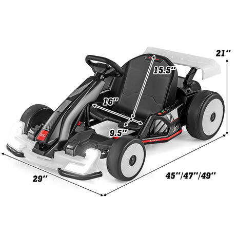 Go Kart Audi con licencia 24 V para niños, ajustable, para montar, juguete de carreras con bocina - Blanco y negro