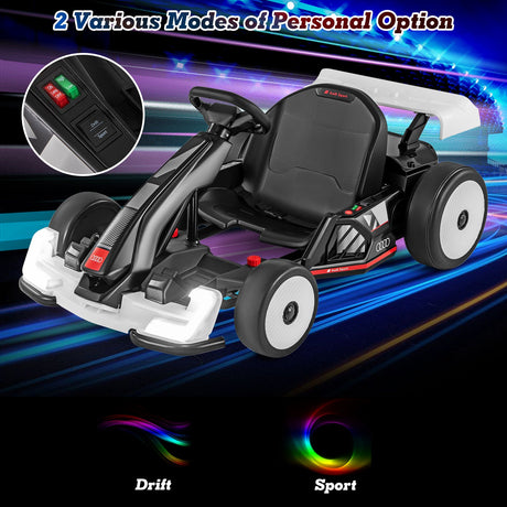 Go Kart Audi con licencia 24 V para niños, ajustable, para montar, juguete de carreras con bocina - Blanco y negro