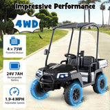 24V Kids Golf Cart 4WD 2-Seater Ride on Car with Storage Trunk and Horn