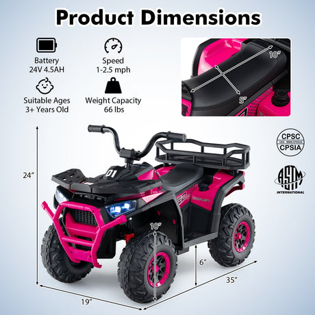 Coche Quad Eléctrico ATV para Niños de 24V con Sonidos Realistas y Luces LED