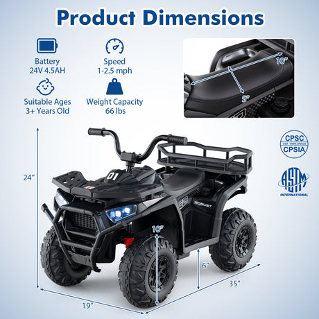 Coche Quad Eléctrico ATV para Niños de 24V con Sonidos Realistas y Luces LED