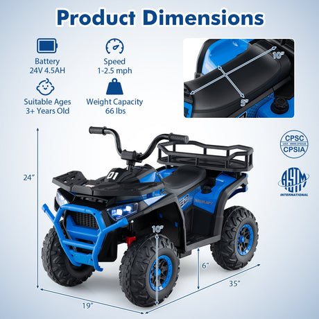 Coche Quad Eléctrico ATV para Niños de 24V con Sonidos Realistas y Luces LED