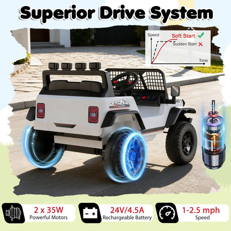 Coche Eléctrico de 24V para Niños con Control Remoto Parental y Música