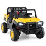 Coche para niños Caterpillar con licencia de 24 V, camión volquete montable, 2 plazas, con control remoto - Amarillo