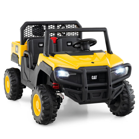 Coche para niños Caterpillar con licencia de 24 V, camión volquete montable, 2 plazas, con control remoto - Amarillo