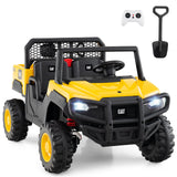 Coche para niños Caterpillar con licencia de 24 V, camión volquete montable, 2 plazas, con control remoto - Amarillo