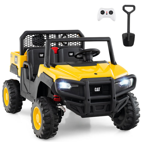 Coche para niños Caterpillar con licencia de 24 V, camión volquete montable, 2 plazas, con control remoto - Amarillo