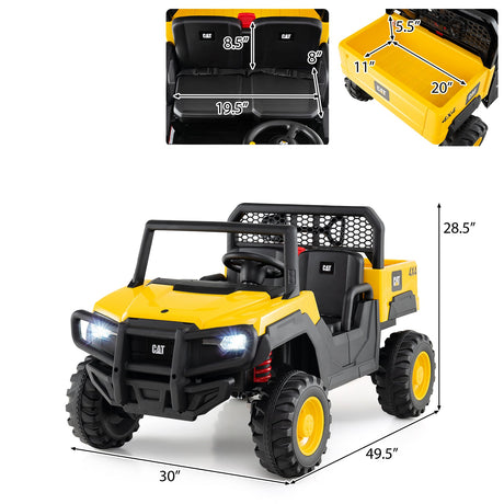 Coche para niños Caterpillar con licencia de 24 V, camión volquete montable, 2 plazas, con control remoto - Amarillo