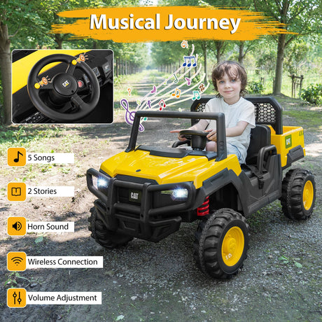 Coche para niños Caterpillar con licencia de 24 V, camión volquete montable, 2 plazas, con control remoto - Amarillo