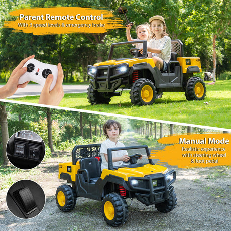 Coche para niños Caterpillar con licencia de 24 V, camión volquete montable, 2 plazas, con control remoto - Amarillo