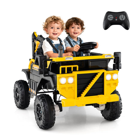 Excavadora Montable 24V 4WD Biplaza con Control Remoto y Brazo Excavador-Amarillo