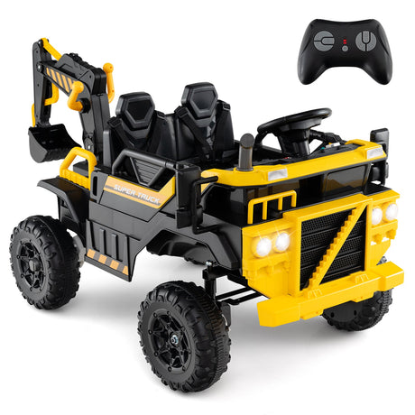 Excavadora Montable 24V 4WD Biplaza con Control Remoto y Brazo Excavador-Amarillo