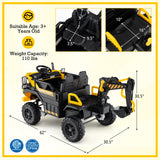Excavadora Montable 24V 4WD Biplaza con Control Remoto y Brazo Excavador-Amarillo