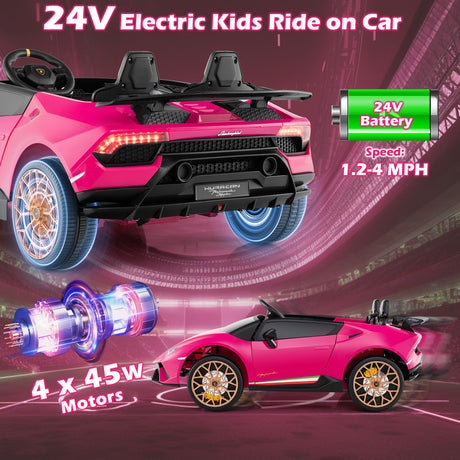 Coche Montable 24V para Niños, 4x4, 2 Plazas, Lamborghini con Licencia, Vehículos Eléctricos con Música