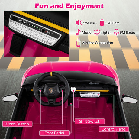 Coche Montable 24V para Niños, 4x4, 2 Plazas, Lamborghini con Licencia, Vehículos Eléctricos con Música