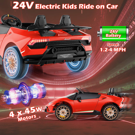 Coche Montable 24V para Niños, 4x4, 2 Plazas, Lamborghini con Licencia, Vehículos Eléctricos con Música
