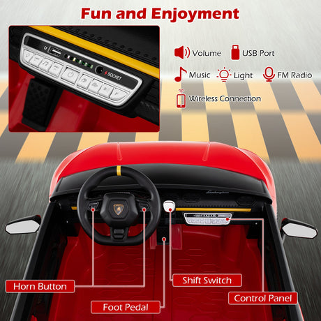 Coche Montable 24V para Niños, 4x4, 2 Plazas, Lamborghini con Licencia, Vehículos Eléctricos con Música