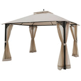 Cenador de patio con doble techo y mosquitero de 12 x 10 pies para exteriores - Marrón
