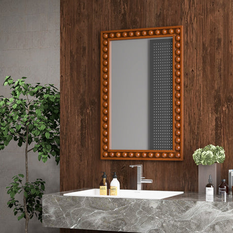 Espejo de Pared Rústico de 24 x 36 Pulgadas con Marco de Madera Maciza para Sala de Estar o Dormitorio