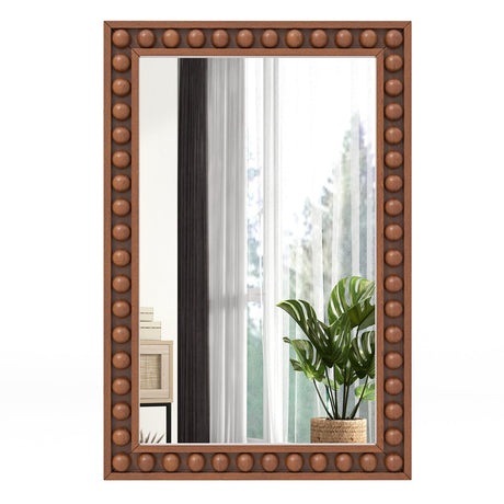 Espejo de Pared Rústico de 24 x 36 Pulgadas con Marco de Madera Maciza para Sala de Estar o Dormitorio
