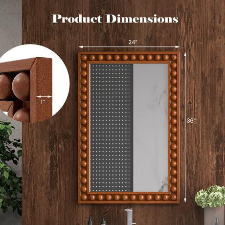 Espejo de Pared Rústico de 24 x 36 Pulgadas con Marco de Madera Maciza para Sala de Estar o Dormitorio