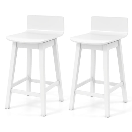 Taburetes de bar giratorios de madera de 24,5 pulgadas, juego de 2 con patas de madera de caucho y respaldo bajo