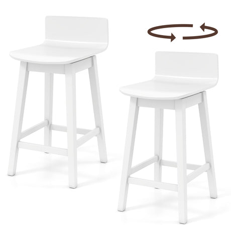 Taburetes de bar giratorios de madera de 24,5 pulgadas, juego de 2 con patas de madera de caucho y respaldo bajo