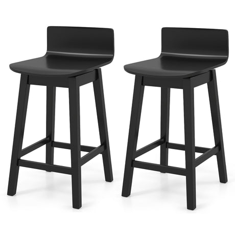 Taburetes de bar giratorios de madera de 24,5 pulgadas, juego de 2 con patas de madera de caucho y respaldo bajo