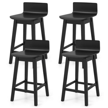 Juego de 4 taburetes de bar giratorios de madera de 24.5 pulgadas con patas de madera de caucho y respaldo bajo