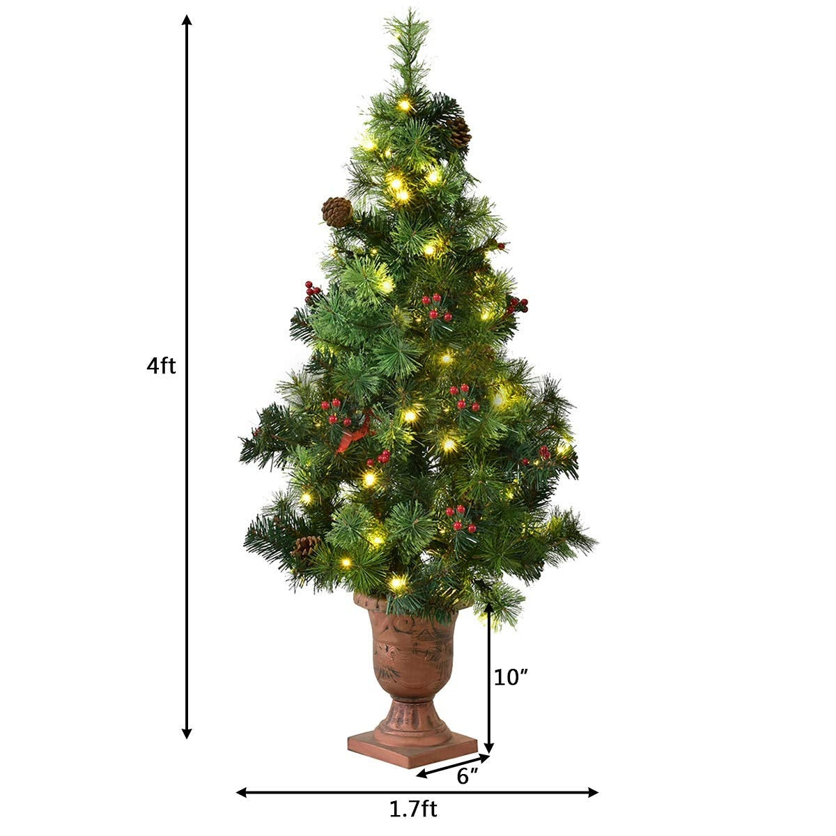 Árbol de Navidad LED con bayas rojas y piñas