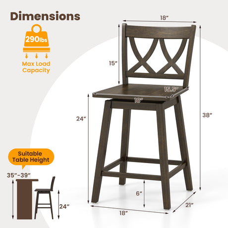 Juego de 2 taburetes de bar de 24/29 pulgadas, sillas de bar de madera con estructura de madera de caucho