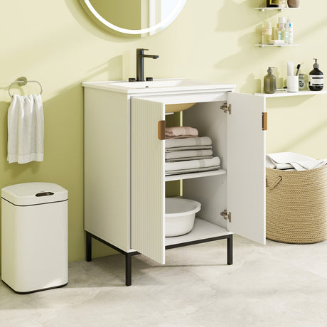 Mueble de baño de 24 pulgadas con lavabo y estante ajustable - Blanco