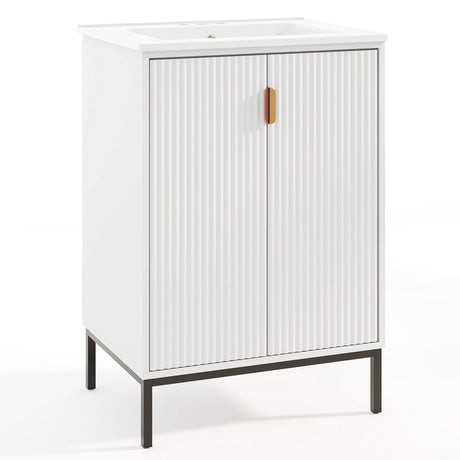Mueble de baño de 24 pulgadas con lavabo y estante ajustable - Blanco