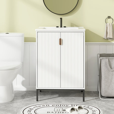 Mueble de baño de 24 pulgadas con lavabo y estante ajustable - Blanco