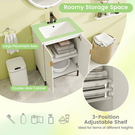 Mueble de baño de 24 pulgadas con lavabo y estante ajustable - Blanco