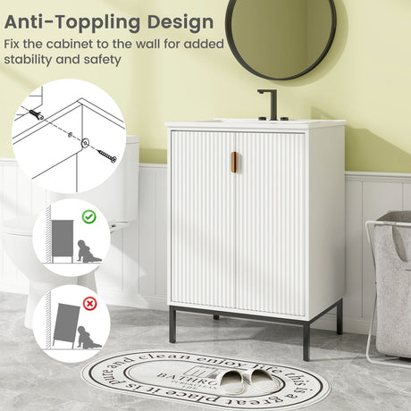 Mueble de baño de 24 pulgadas con lavabo y estante ajustable - Blanco