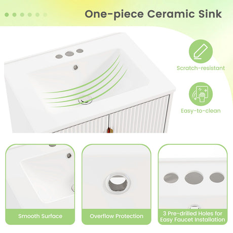 Mueble de baño de 24 pulgadas con lavabo y estante ajustable - Blanco