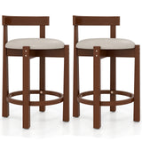 24 Inch Counter Height Bar Stools Set of 2 with Backrests and Footrests-Beige