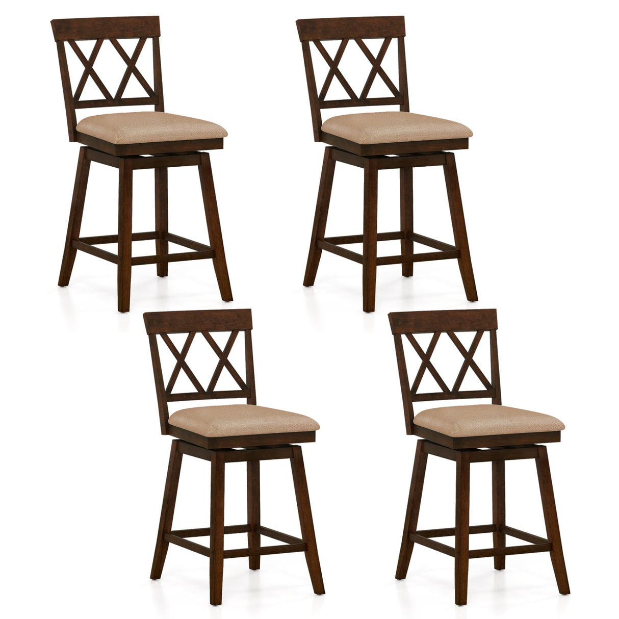 24 Inch Counter Height Barstools Set of 4 with Backrest and Upholstered Seat Cushion