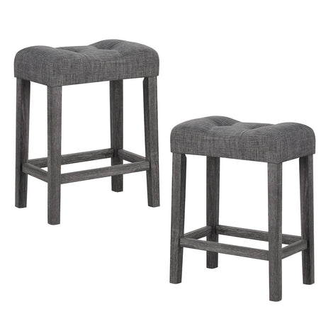 Juego de 2 taburetes de bar tipo silla de montar de 24 pulgadas con asiento acolchado - Gris