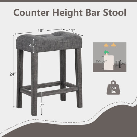 Juego de 2 taburetes de bar tipo silla de montar de 24 pulgadas con asiento acolchado - Gris