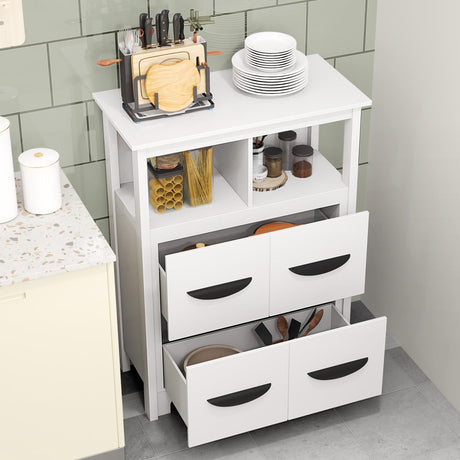 Mueble bajo de 24 pulgadas con 2 compartimentos abiertos y 2 cajones - Blanco