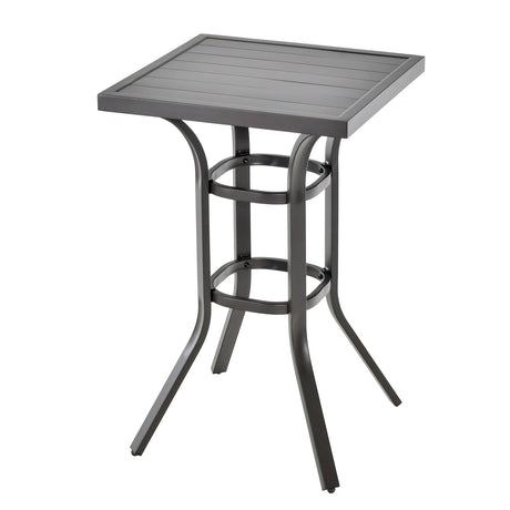 Mesa de bar de altura para patio de 24 pulgadas con tablero de aluminio y almohadillas ajustables para los pies