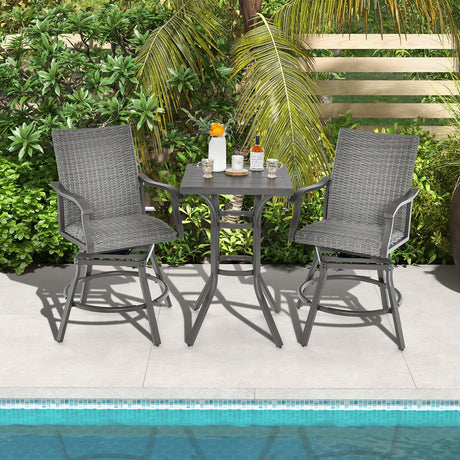 Mesa de bar de altura para patio de 24 pulgadas con tablero de aluminio y almohadillas ajustables para los pies