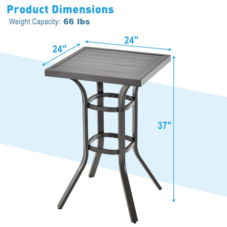 Mesa de bar de altura para patio de 24 pulgadas con tablero de aluminio y almohadillas ajustables para los pies