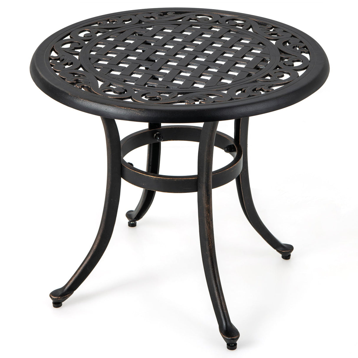 Mesa Auxiliar de Patio de 24 Pulgadas con Almohadillas Ajustables para Borde de Piscina, Patio Trasero, Balcón-Marrón Rústico